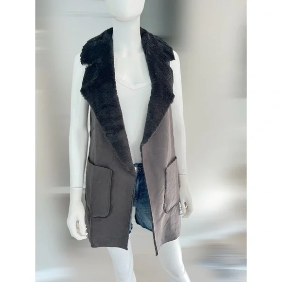 MYSTREE Beautiful Sherpa charcoal vest sz S M L - Picture 6 of 10